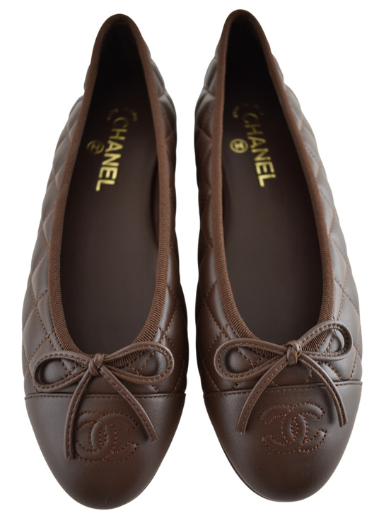 CHANEL Shoes - Chanel 26B Chocolate Dark Brown Lambskin Quilted CC Ballet Ballerina Flat 36.5